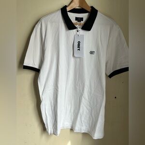 OBEY White Polo with Black Collar and Sleeve Trim